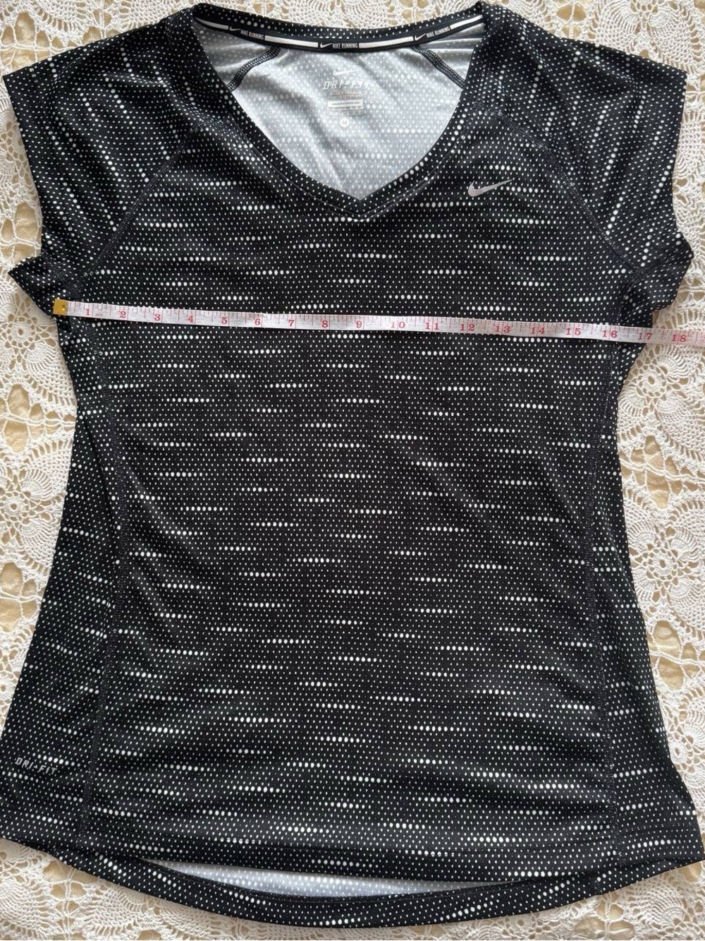Nike Black Short Sleeve V-Neck Dri-FIT Top with White Dot Print